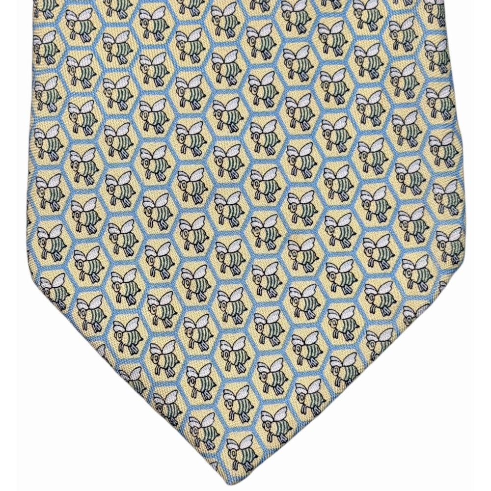 Vineyard Vines Marthas Vineyard Bee Hive 100% Silk Men's Yellow Neck Tie USA